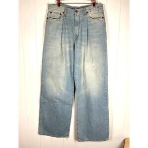 R13 Jeans Womens Damon Pleated Wide Leg Jeans in Lennon Blue Size 29